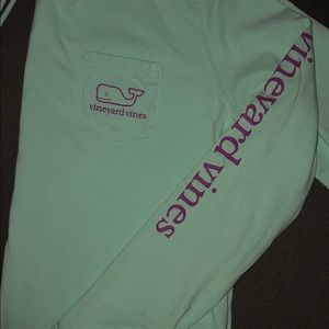 Long sleeve tee with hood, mint green colored